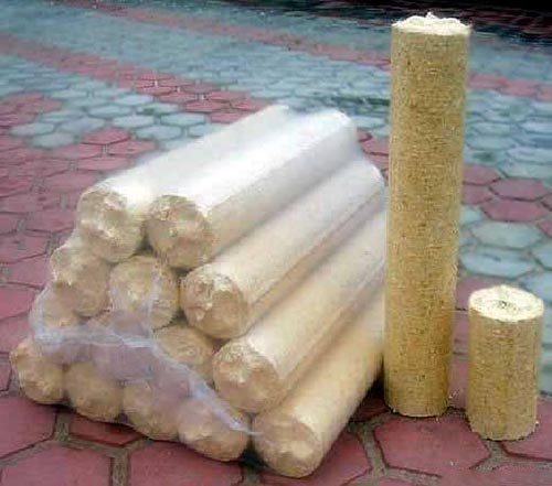 Cylindrical wood briquettes are the cheapest option. The downside is that they are fragile 