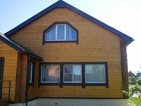 This is a house covered with imitation timber. Under the skin there can be brick, log frame, frame or any of the building blocks 