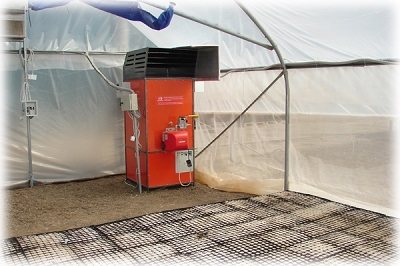 Gas heating of polycarbonate greenhouses