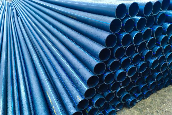 Plastic pipes in warehouse
