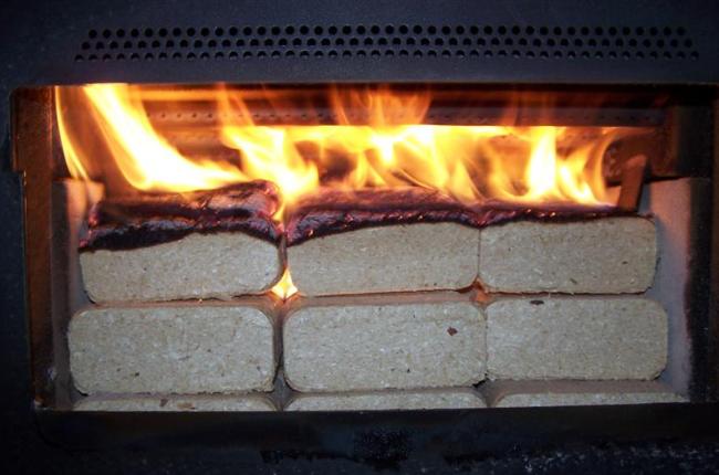 Fuel briquettes in the furnace firebox